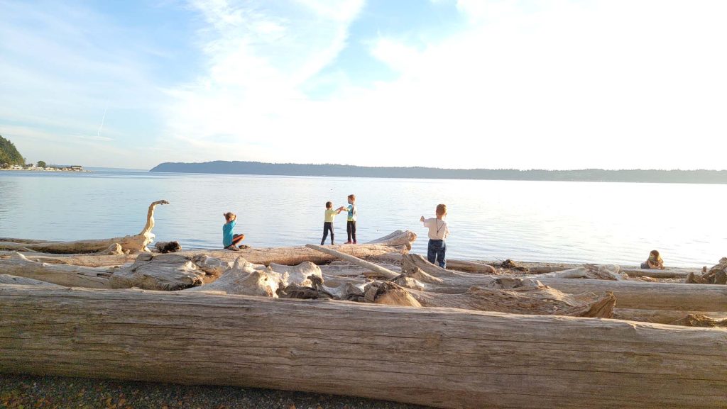 PACE children exploring the shoreline together